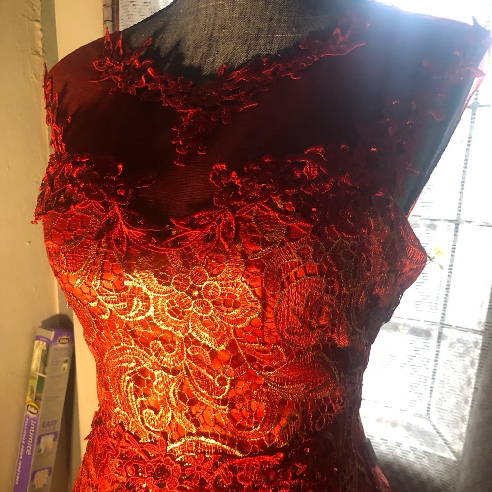 Red and Gold formal length dress